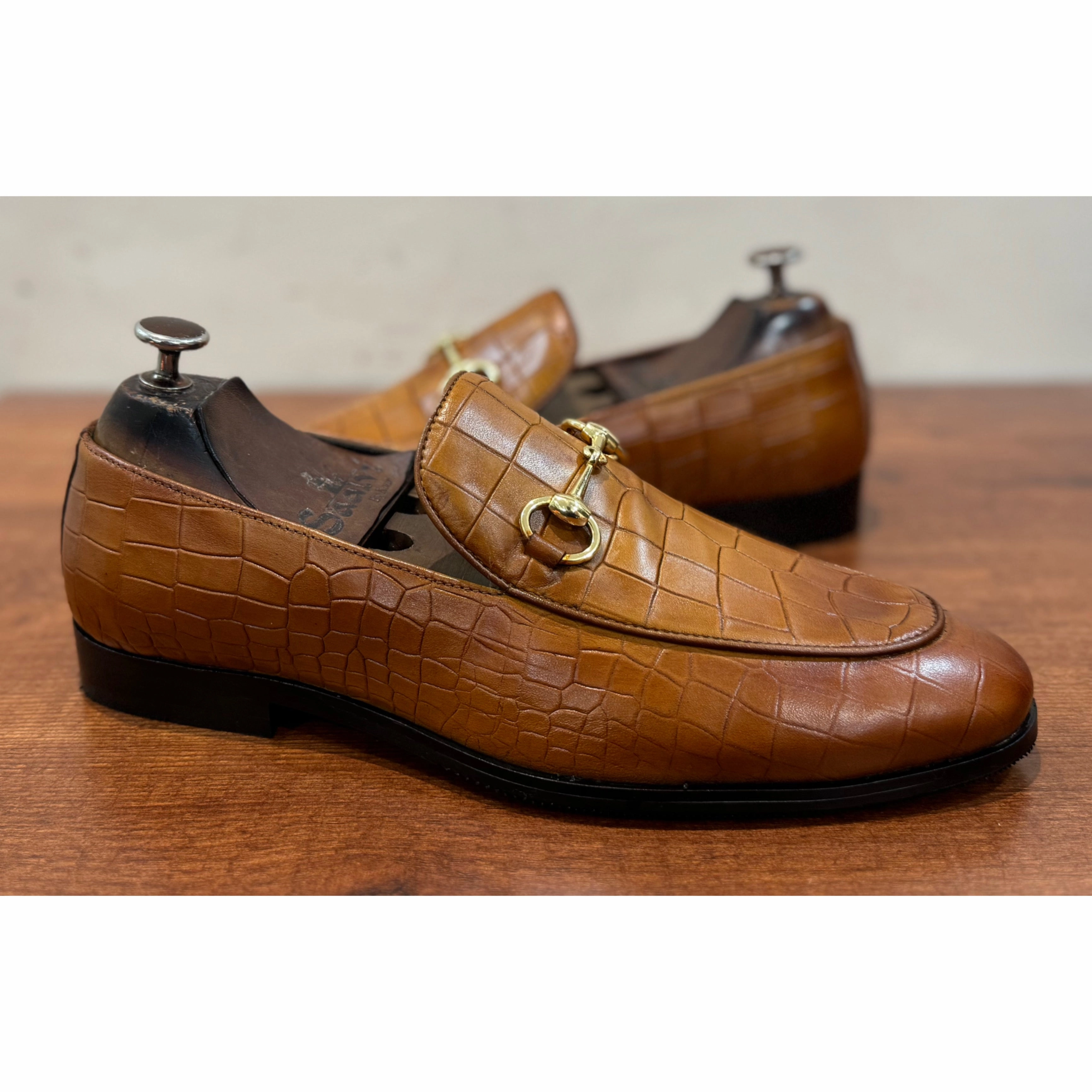Dress Tassel Loafers Tan Croco Horsebit  Loafers