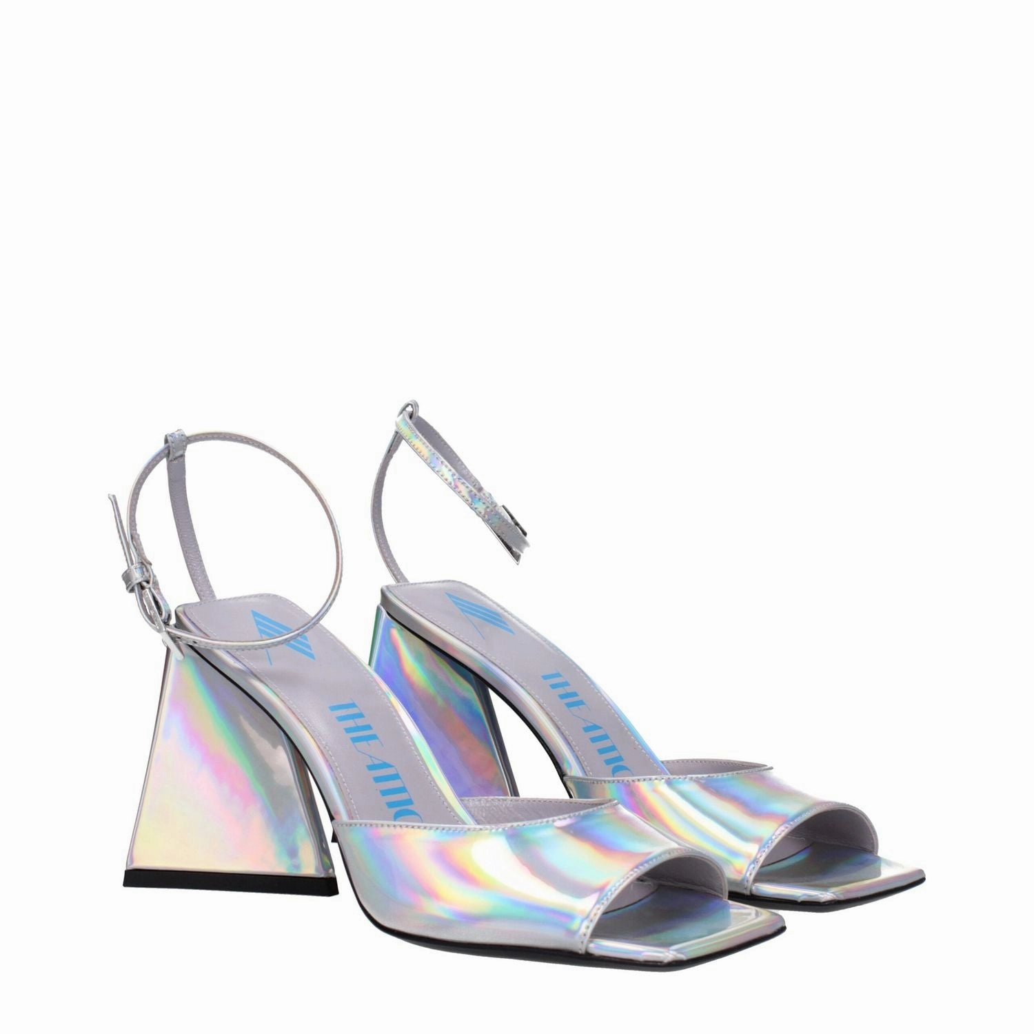 The Attico Gray Leather Platform Sandals Studded Flat Sandals