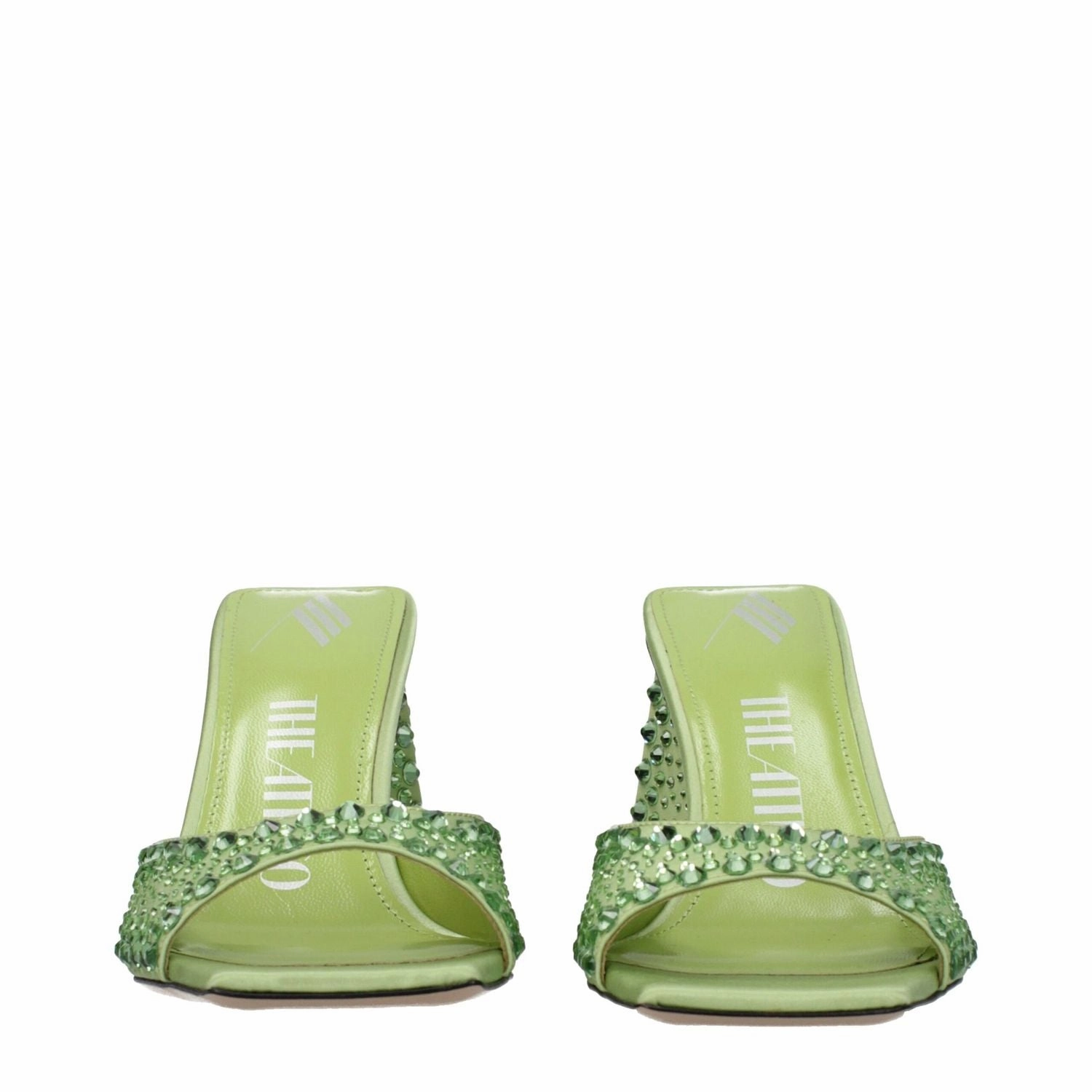 The Attico Green Satin Stiletto Heel Sandals Straw Wedge Sandals