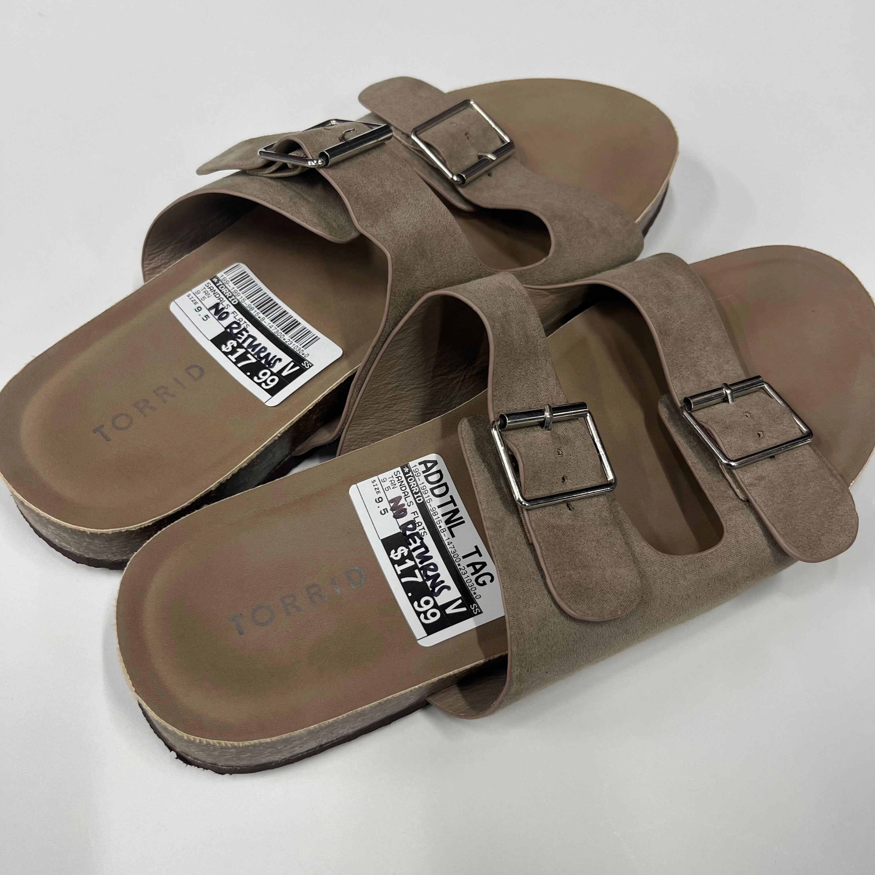 Ladies Flat Wedding Shoes Torrid Flat Slide On Double Strap Sandals Tan Size 9.5