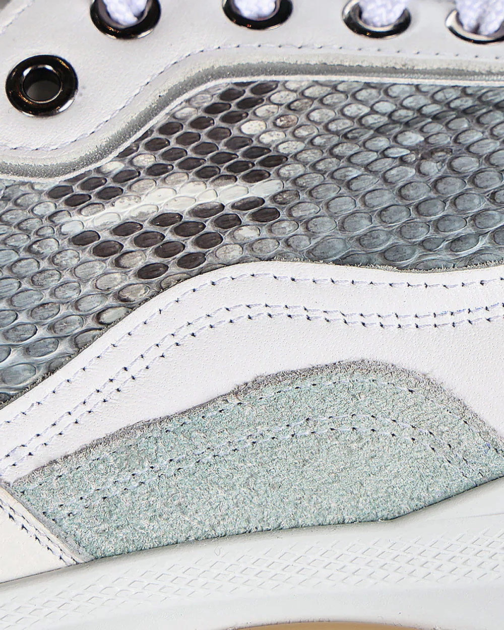 Vintage Havana Rhinestone Sneakers White Luxury Sneakers in Genuine Python Leather