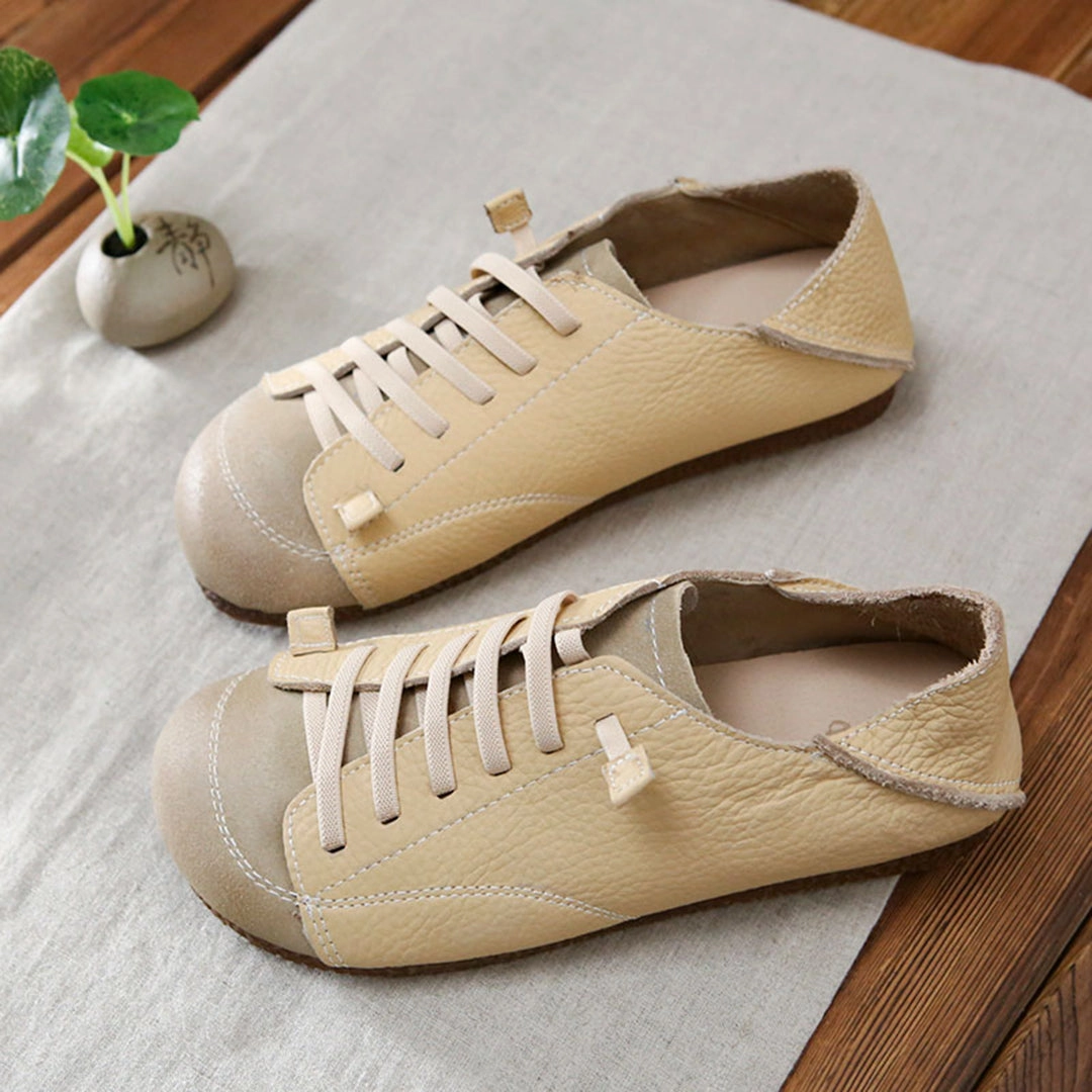 Sofft Casual Shoes Women Leather Lace-Up Handmade Paneled Retro Shoes