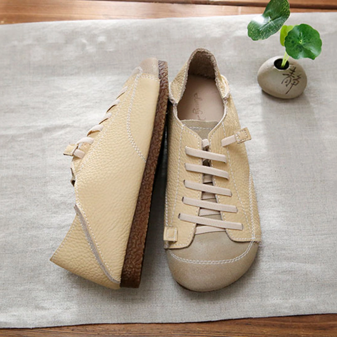 Women Leather Lace-Up Handmade Paneled Retro Shoes Best Casual Shoes For Overpronation