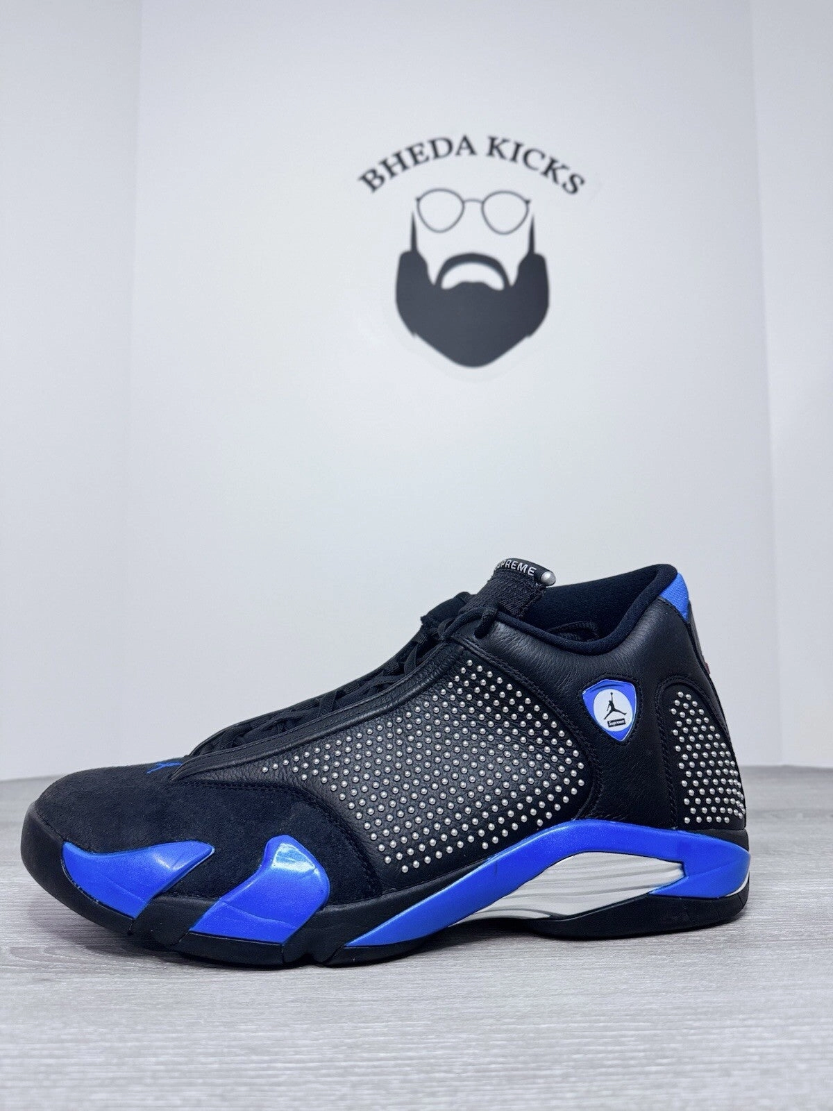 Size 15 - Nike Air Jordan 14 XIV Supreme Black Blue Chrome BV7630-004 Rare Asics Gel Kahana 8 Trail Running Shoes
