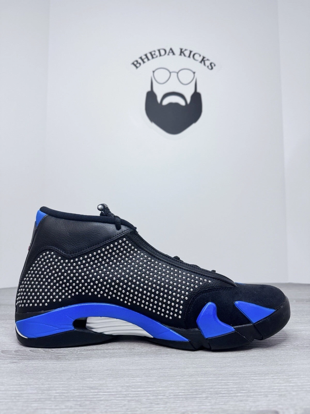 Size 15 - Nike Air Jordan 14 XIV Supreme Black Blue Chrome BV7630-004 Rare Asics Sky Elite Flytefoam Volleyball Shoes