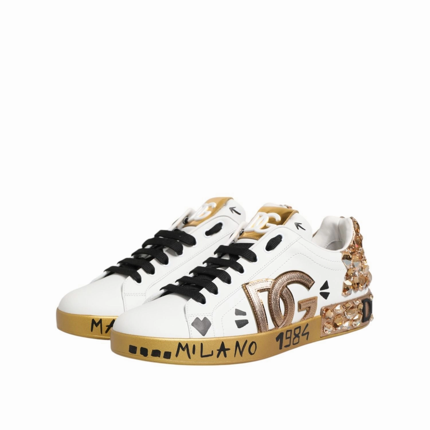 Dolce & Gabbana White Gold Crystal Portofino Sneakers Shoes Dtlr Sneakers