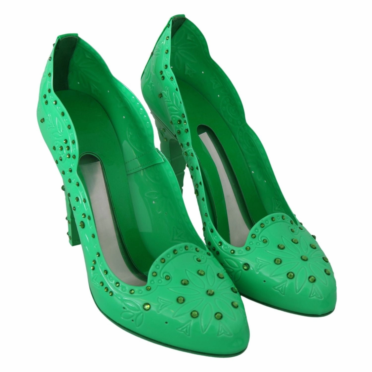 Demonia Sandals Dolce & Gabbana Green Crystal Floral CINDERELLA Heels Shoes