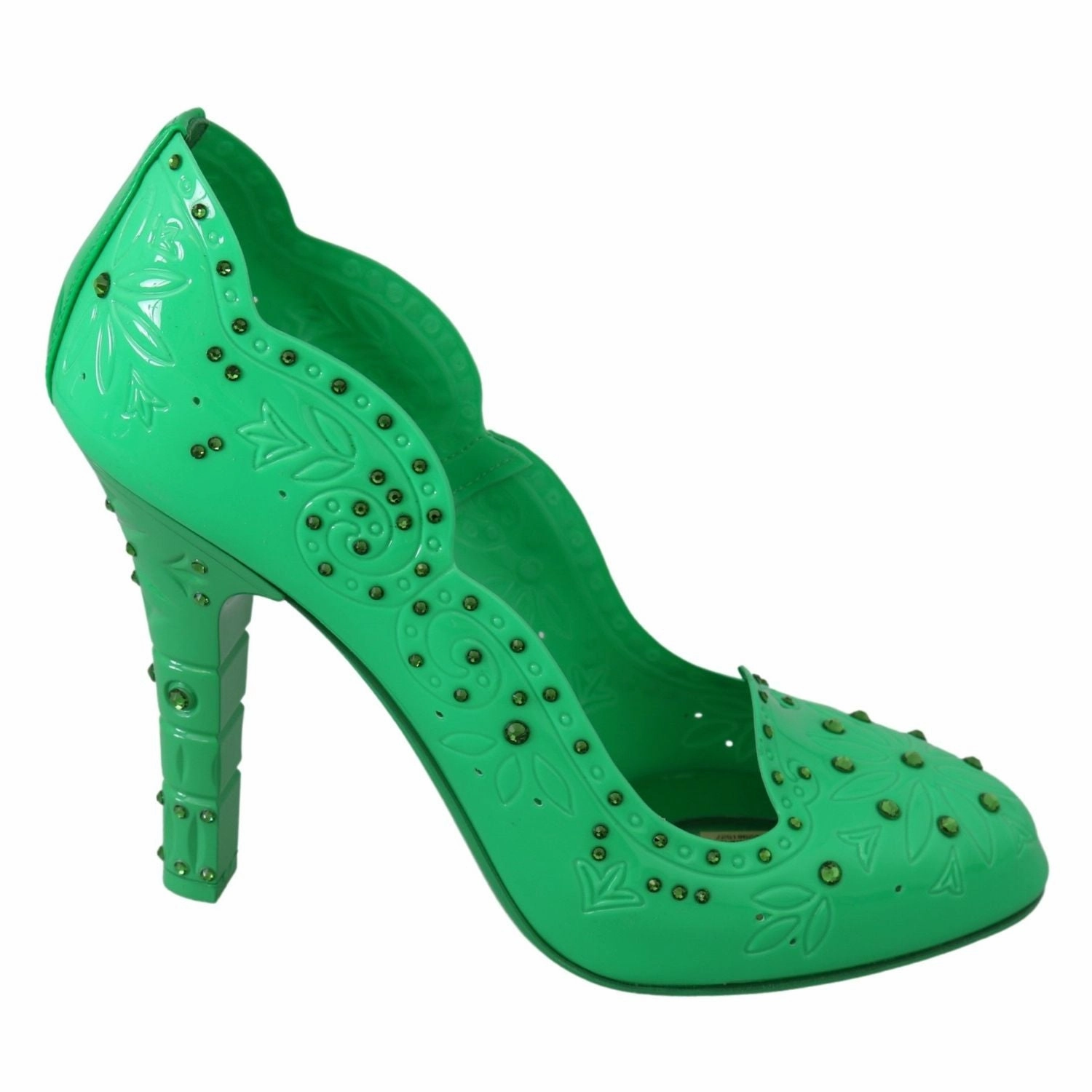 Ten Little Splash Sandals Dolce & Gabbana Green Crystal Floral CINDERELLA Heels Shoes