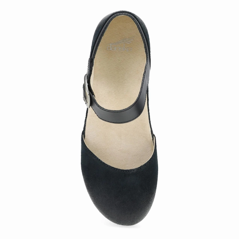 Most Comfortable Business Casual Shoes Dansko Mae Black Burnished Suede Mary Jane (Women's)