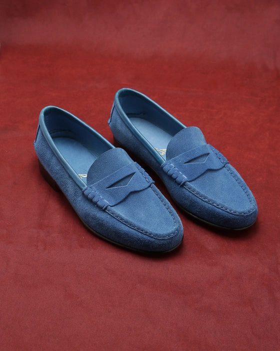 Orthotic Loafers Moccasin Simple Sole Suede Blue