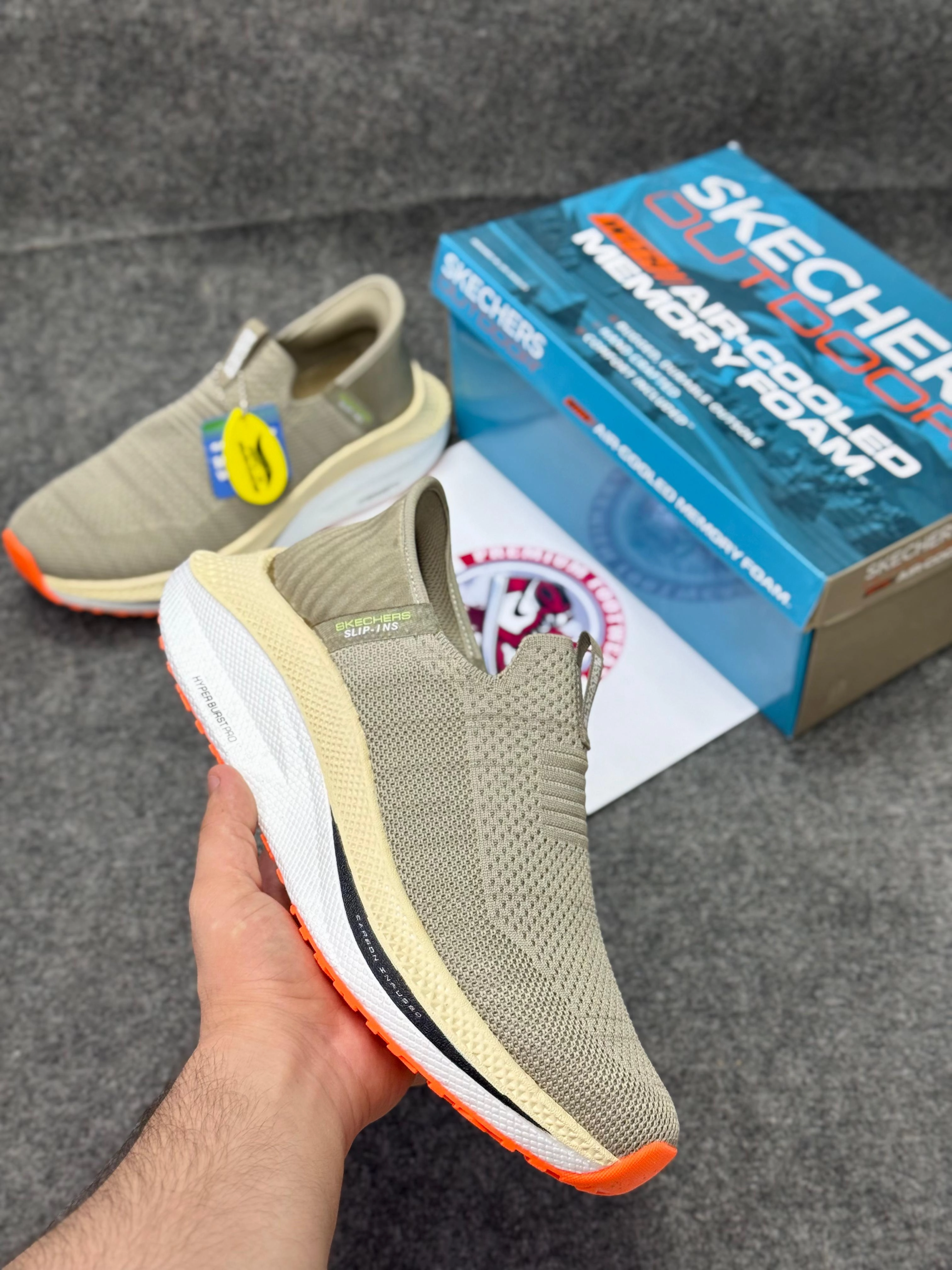 Running Shoes Plantar Fasciitis Skechers Slip-ins: Max Cushioning Hyper Burst Light Brown Lightweight, Air-Cooled Memory Foam