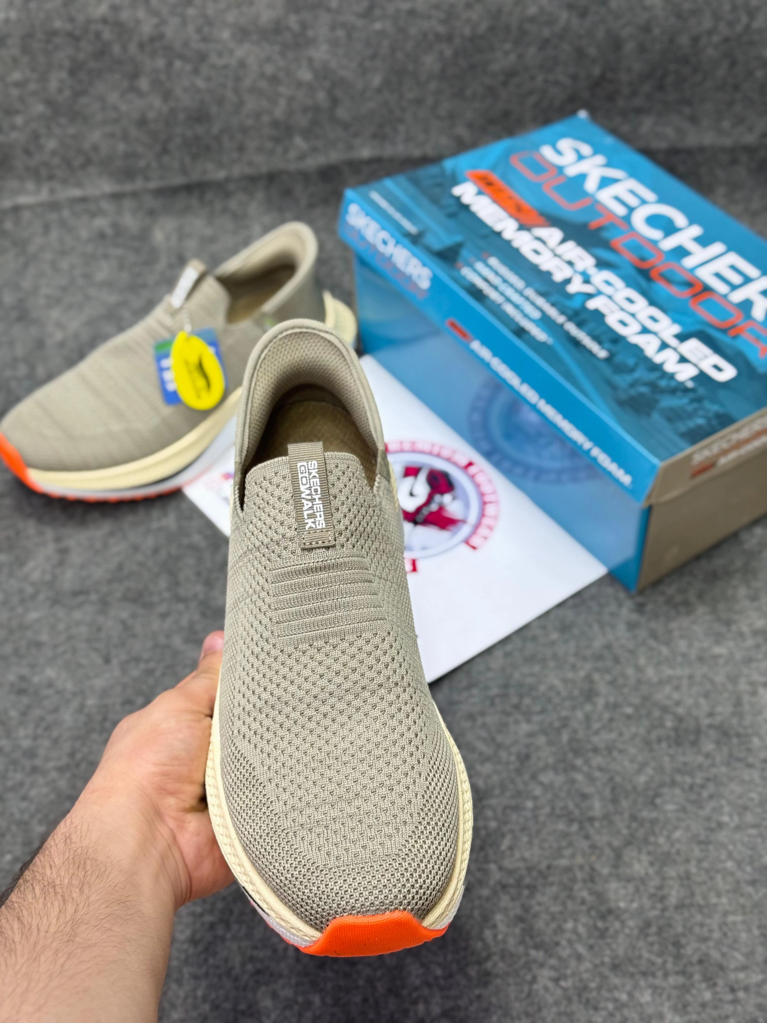 Skechers Slip-ins: Max Cushioning Hyper Burst Light Brown Lightweight, Air-Cooled Memory Foam Goose Running Shoes