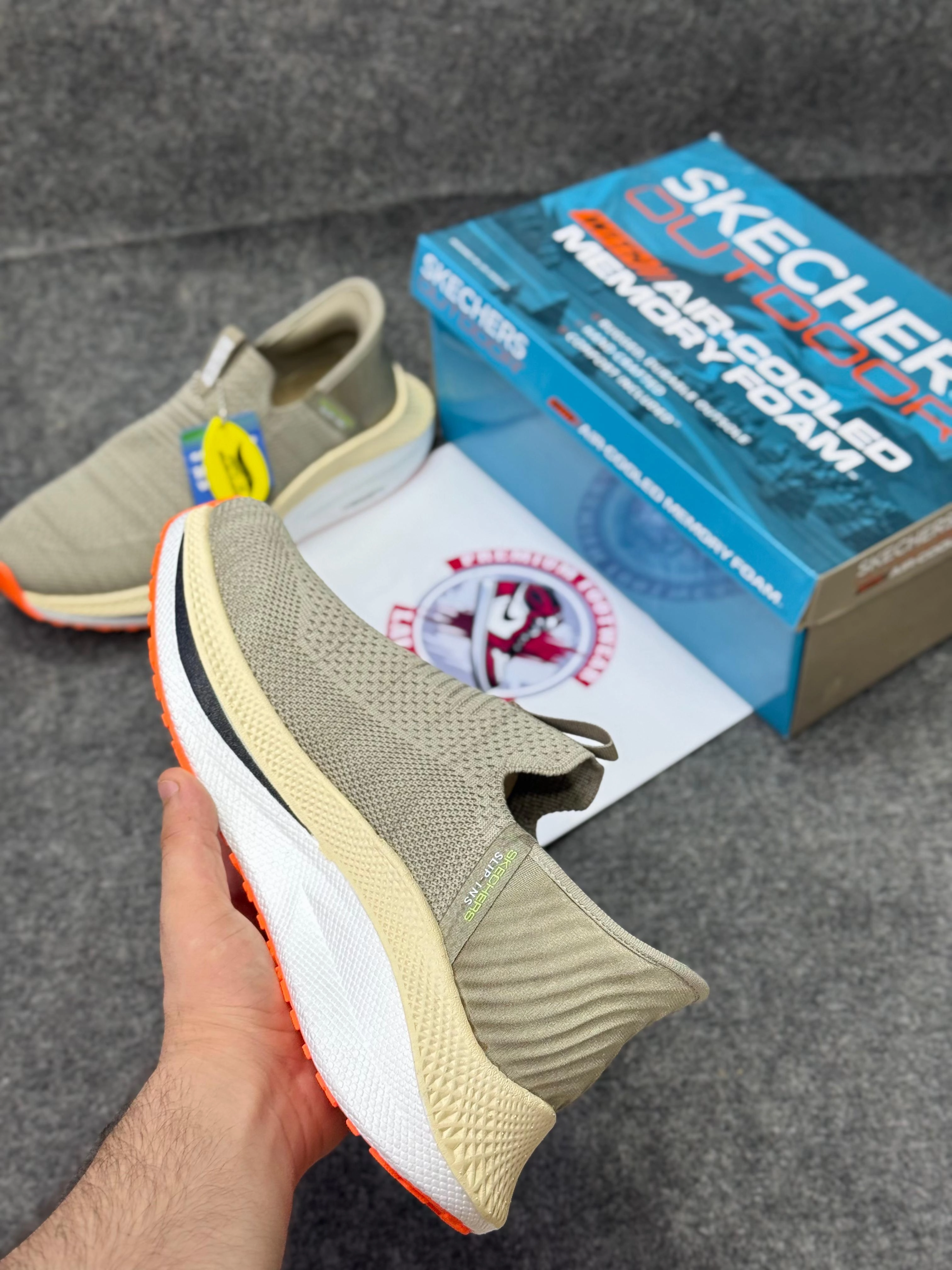 Neutral Running Shoe Skechers Slip-ins: Max Cushioning Hyper Burst Light Brown Lightweight, Air-Cooled Memory Foam