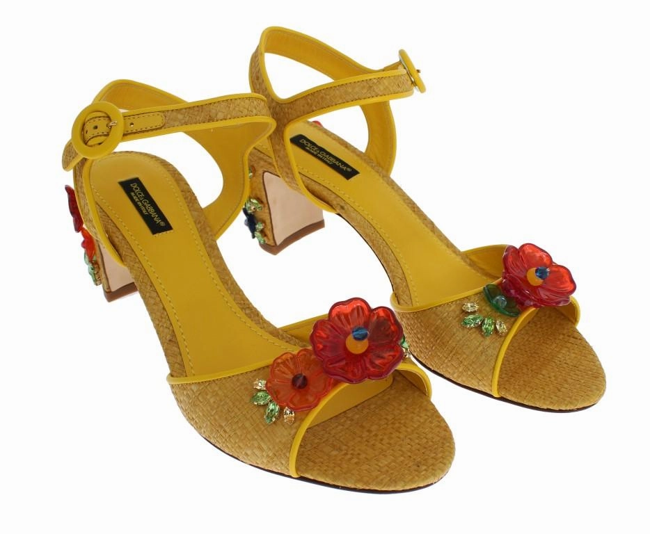 Yellow Paglia Floral Crystal Sandal Shoes Clogs Sandals