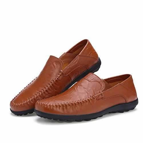 US Size 6.5-11.5 Men Leather Flat Casual Soft Outdoor Breathable Flats Loafers Shoes Flat Footed Shoes For Walking