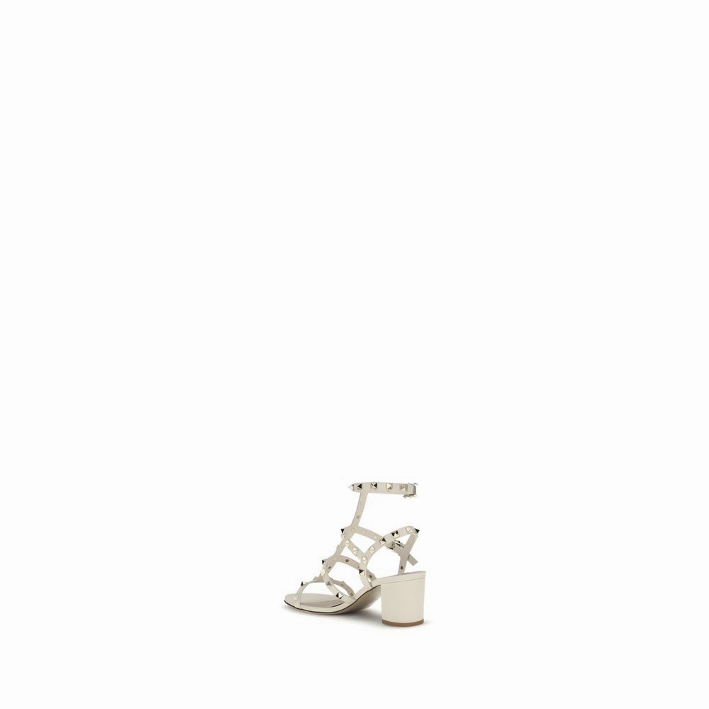 Valentino Garavani Cream Calf Leather Bos Taurus Sandals Strappy Sandals With Heel