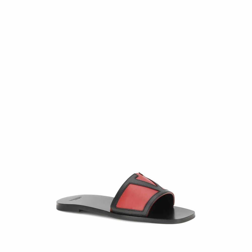Valentino Garavani Red Calf Leather Bos Taurus Sandals Jones Flat Shoes