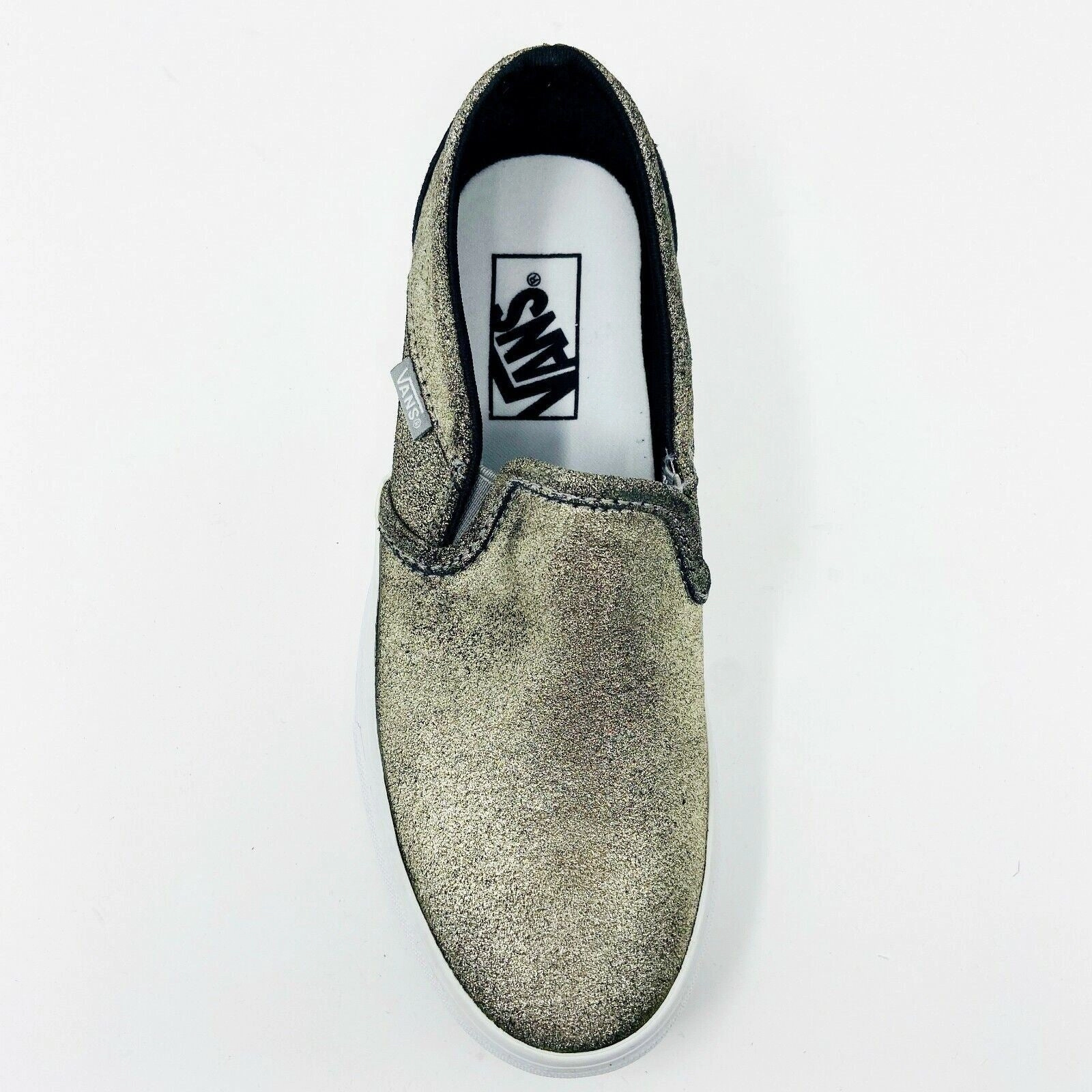 Vans Asher (Metallic) Gold White Womens Classic Slip On Casual Shoes Casual Shoes With Jeans