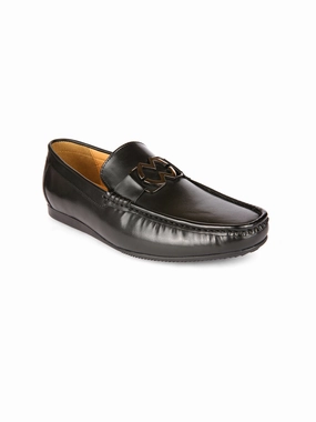 Bracket Buckled Black Loafers Wide Shoes Loafers