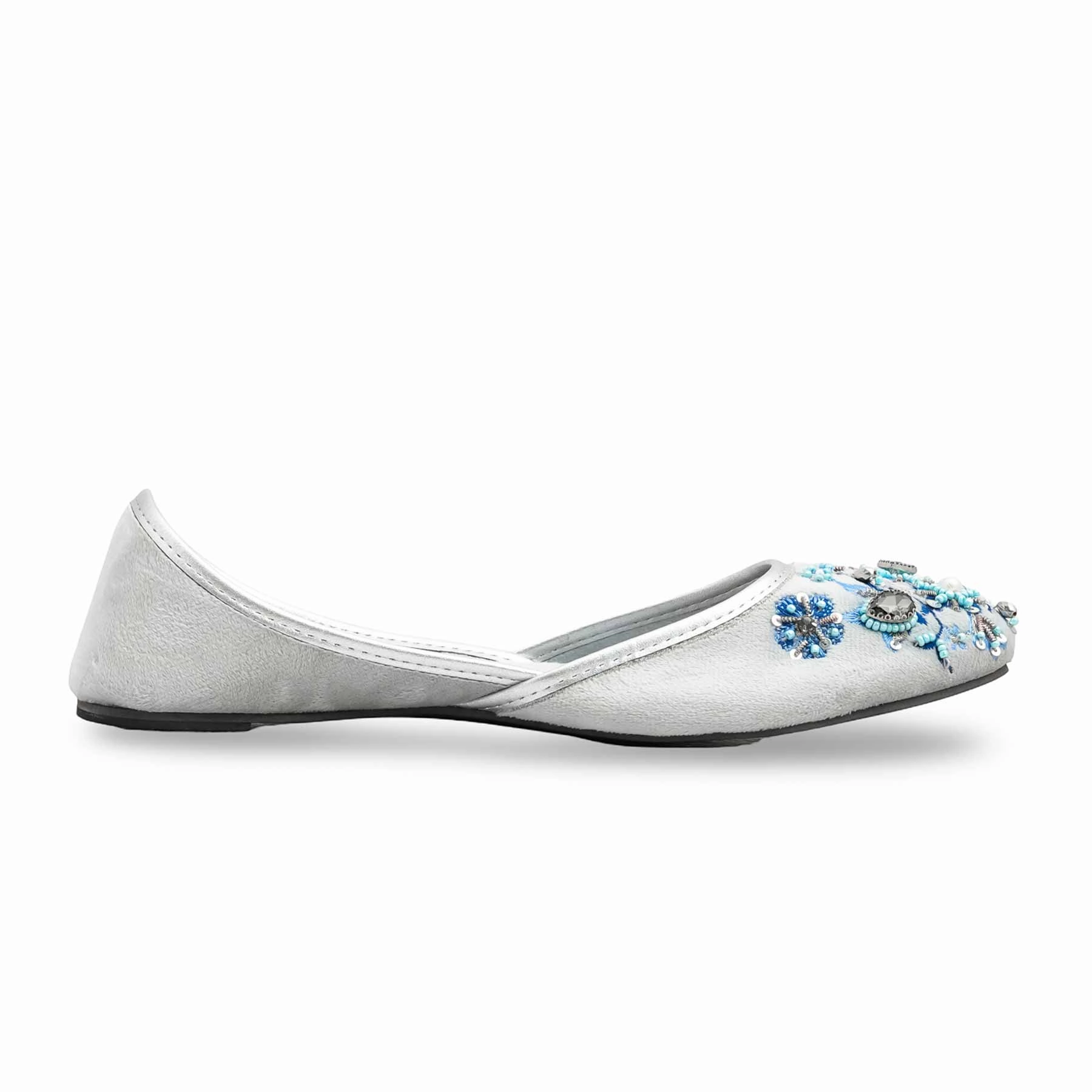Silver Flat Shoe Grey Fancy Khusa EC8585