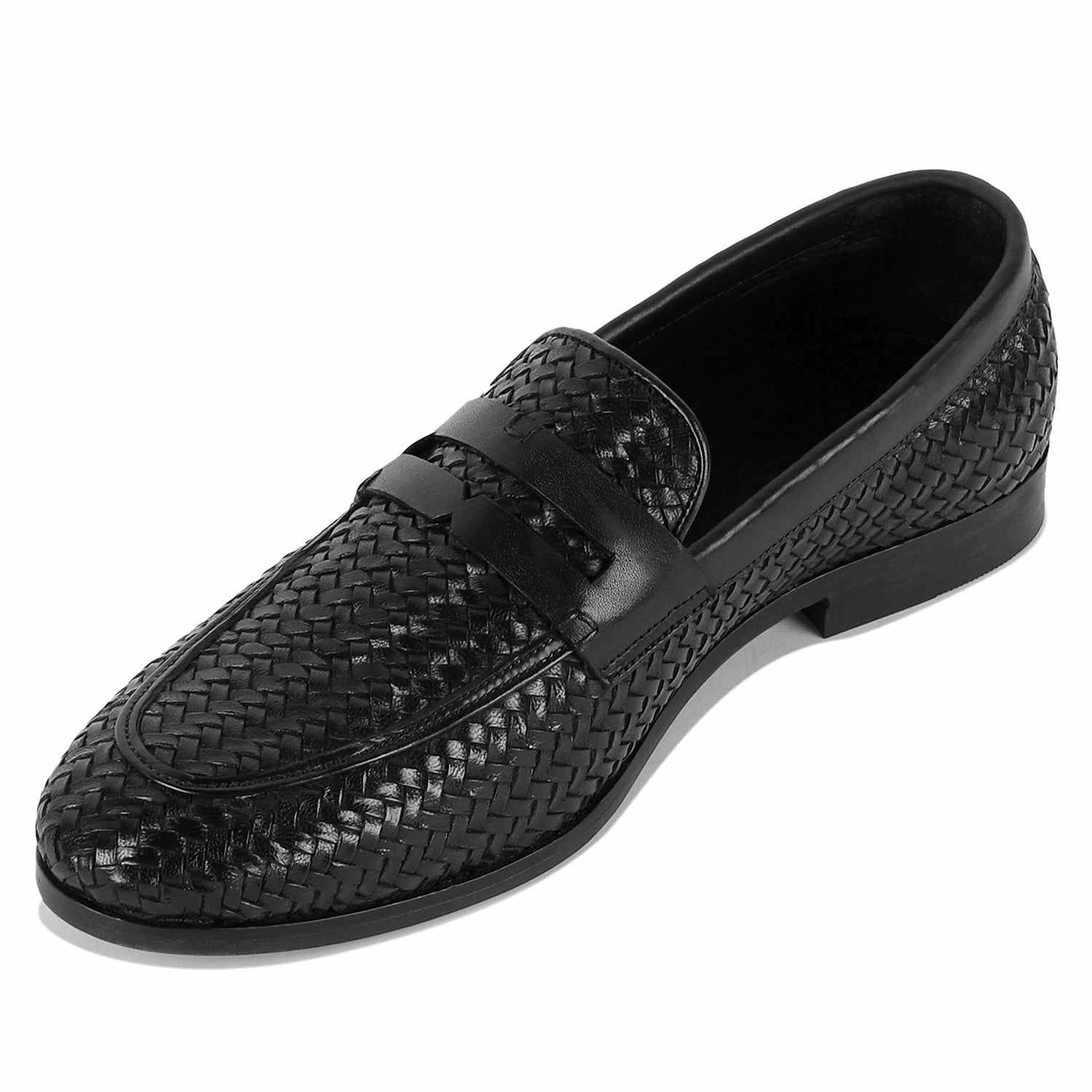 Penny Loafers Weave Leather Black Valentino Loafers