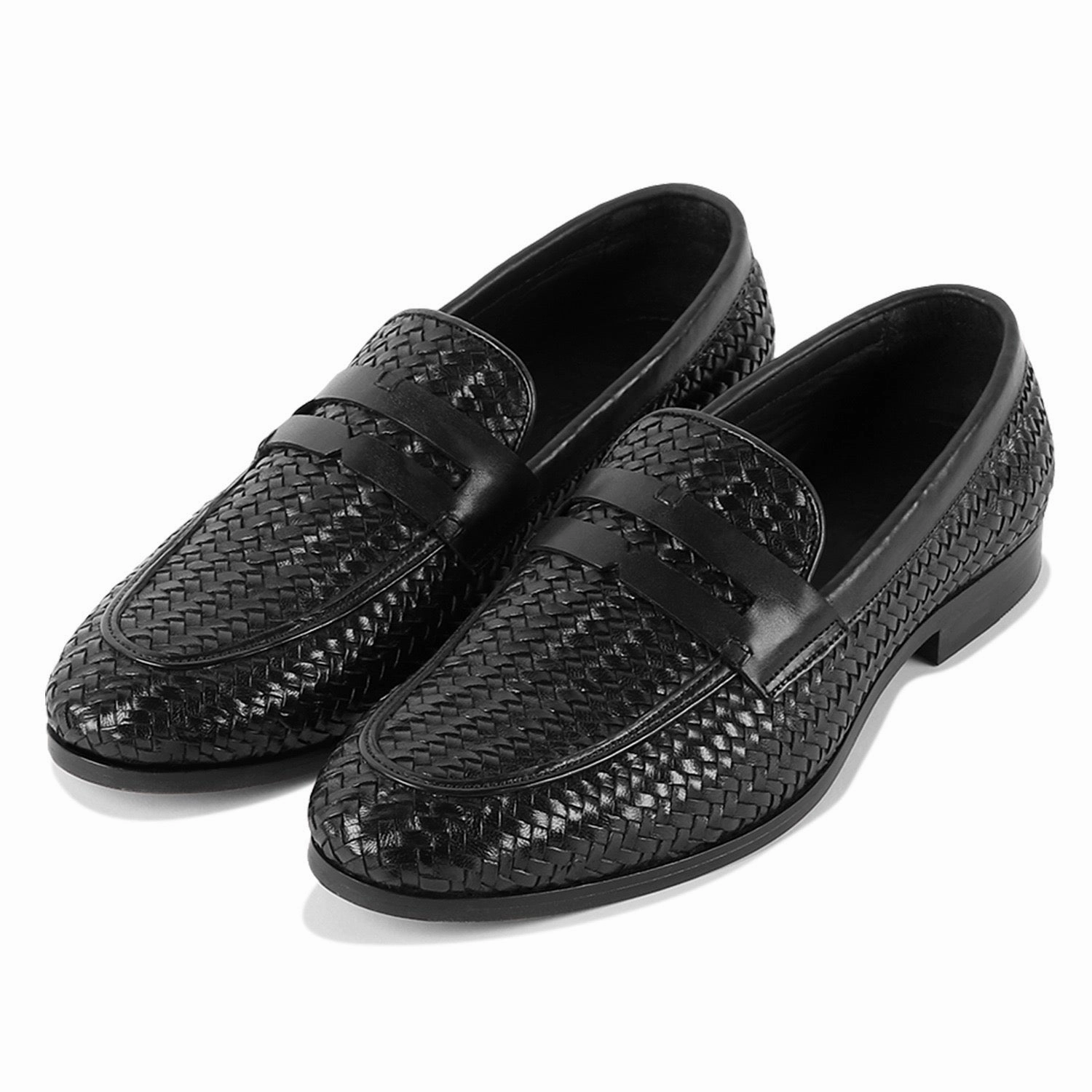 Penny Loafers Weave Leather Black Loafers Mens