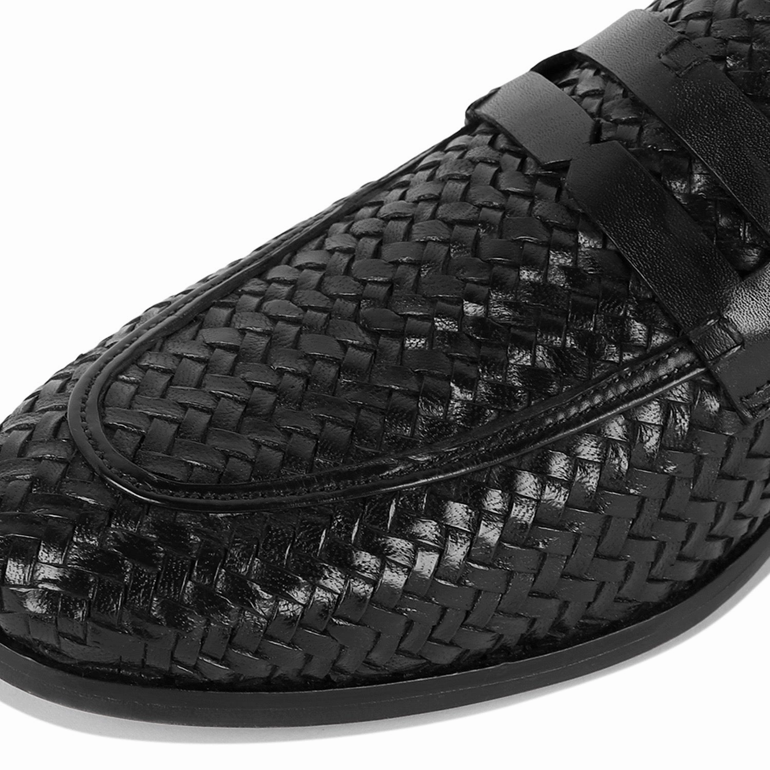 Chinos And Loafers Penny Loafers Weave Leather Black