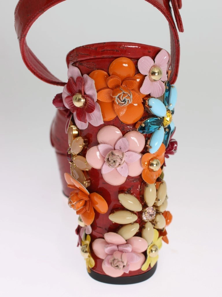 Red Leather Crystal Strap Sandals Sandals Saint Vincent