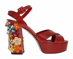 Sandals Resorts St Lucia Red Leather Crystal Strap Sandals