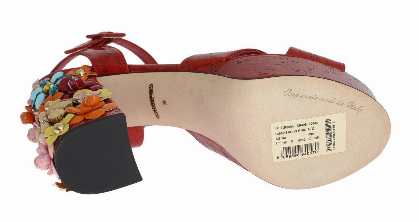 Red Leather Crystal Strap Sandals Pretty Sandals