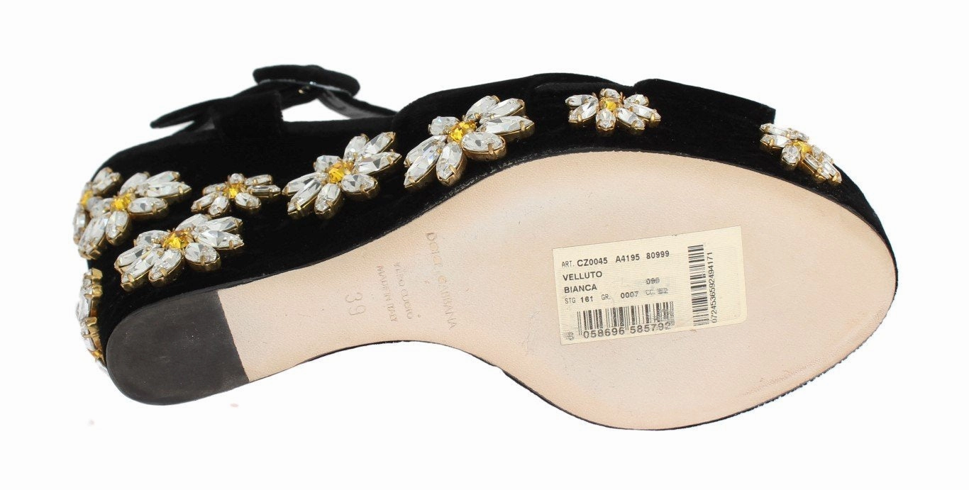 South Coast Sandals Black Velvet Crystal Wedges Sandals