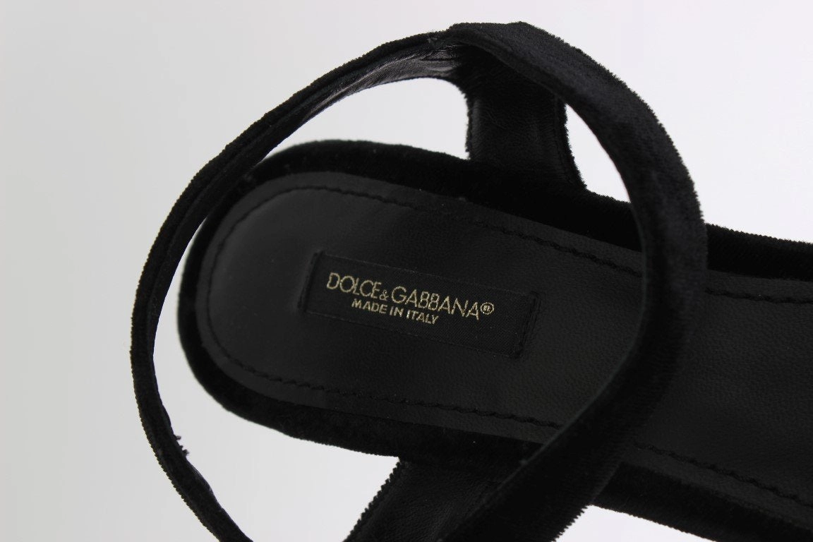 Cliffs Sandals Black Velvet Crystal Wedges Sandals