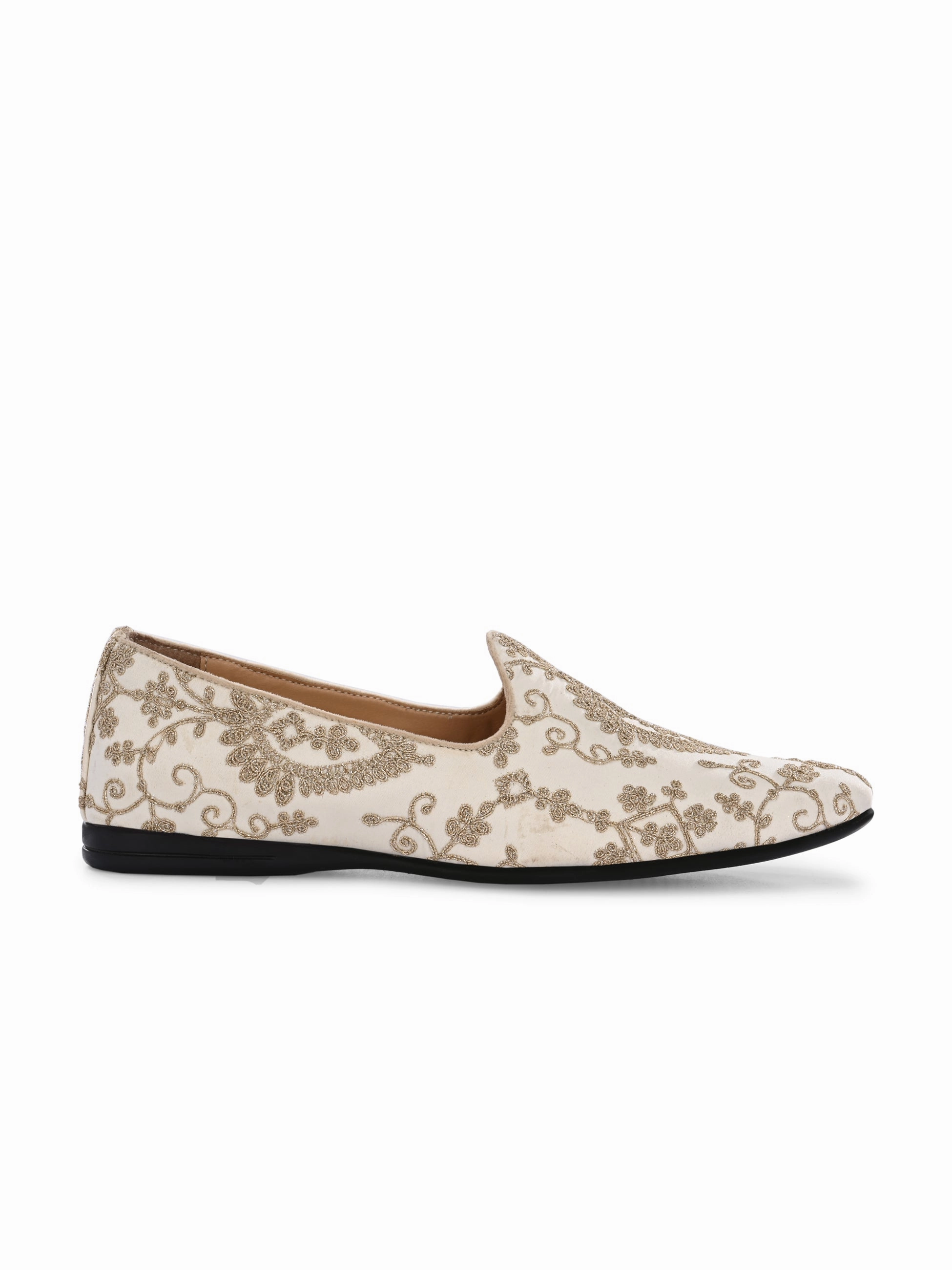Waris Beige-Gold Mojaris Lined Casual Shoes