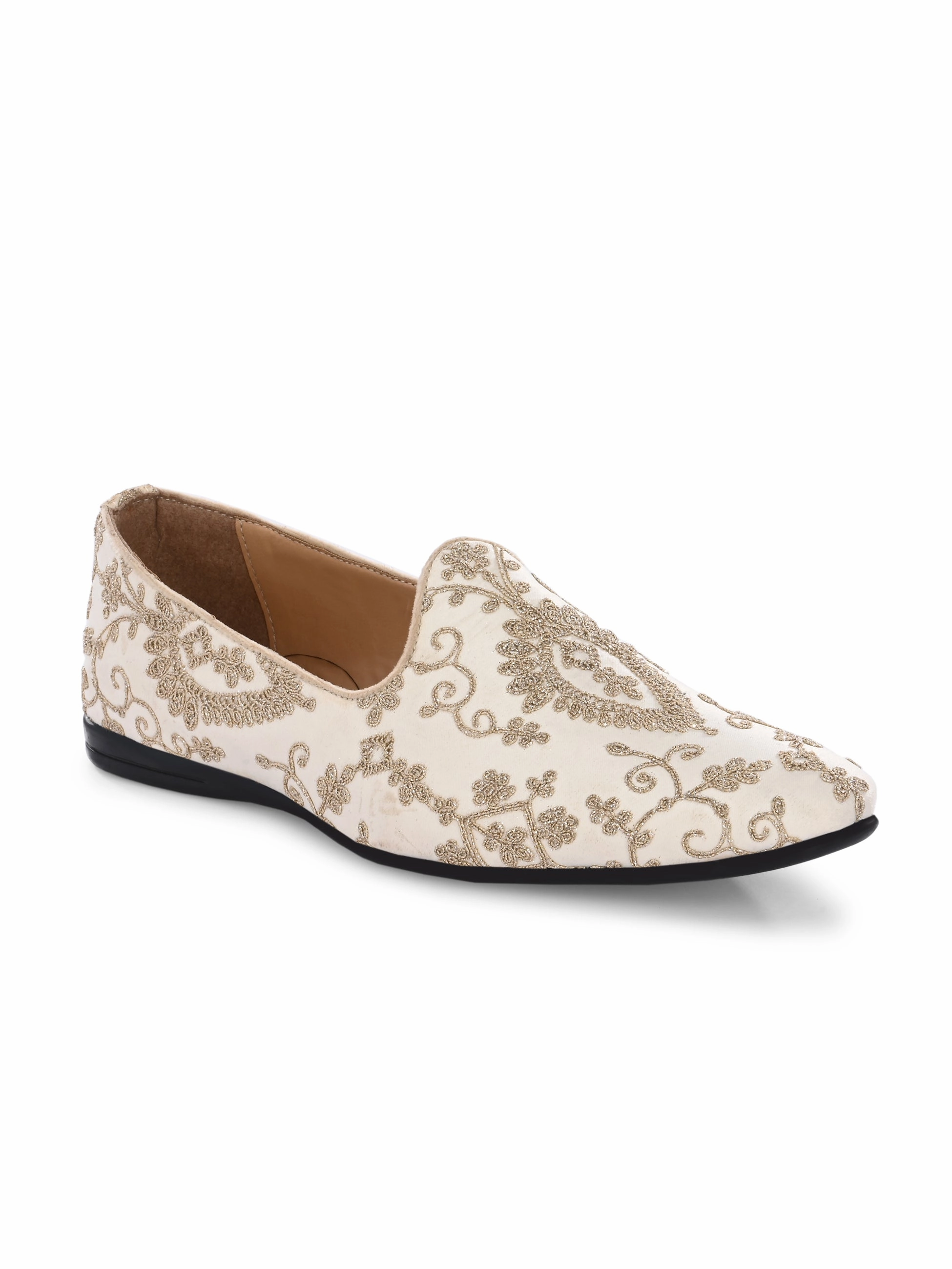 Waris Beige-Gold Mojaris Womens Casual Shoes