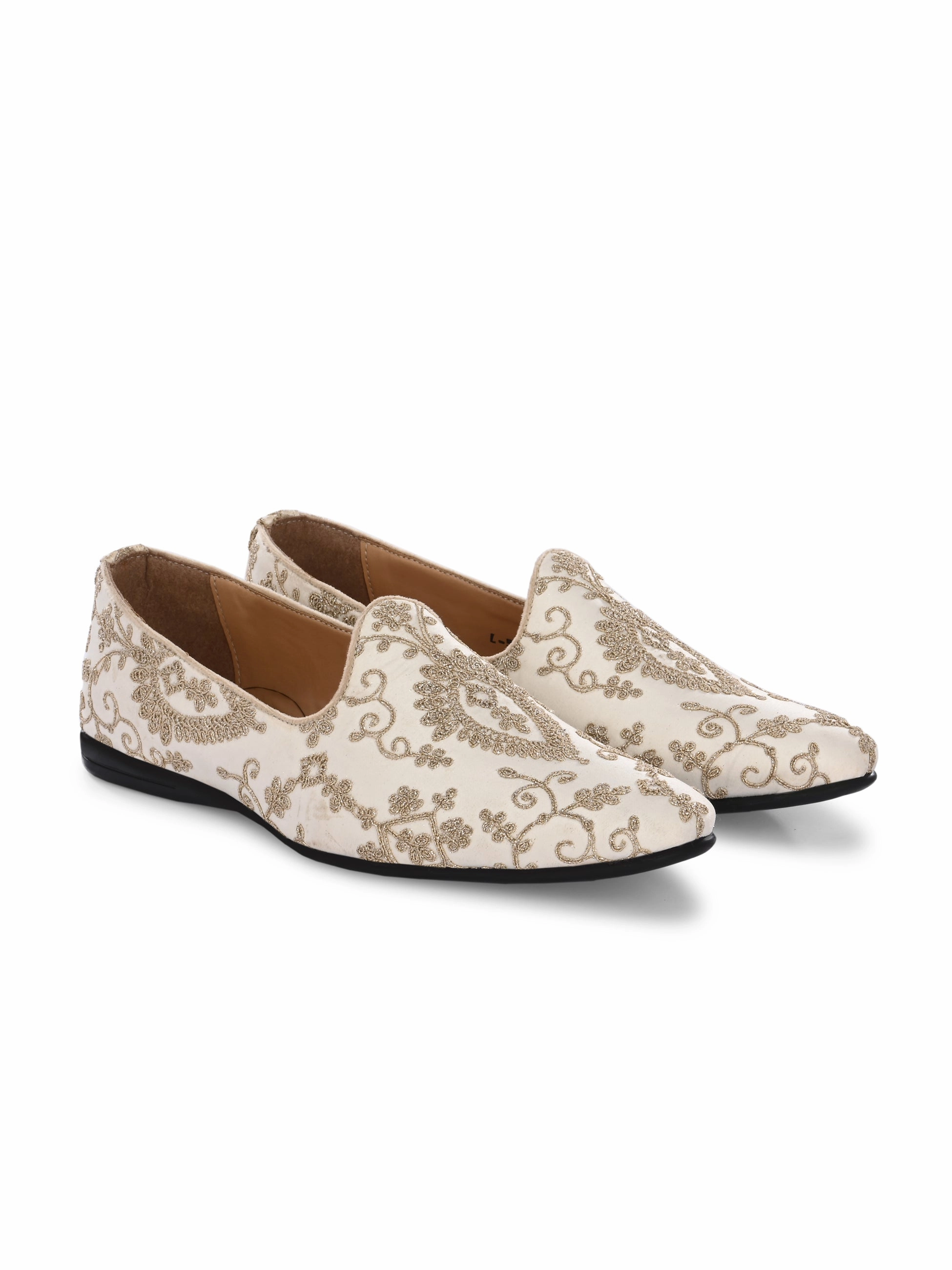 Waris Beige-Gold Mojaris All Season Casual Shoes