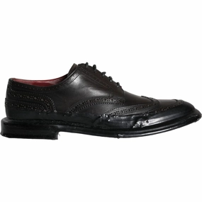 Pony Hair Flat Shoes Dolce & Gabbana Black Leather Oxford Wingtip Formal Men Shoes