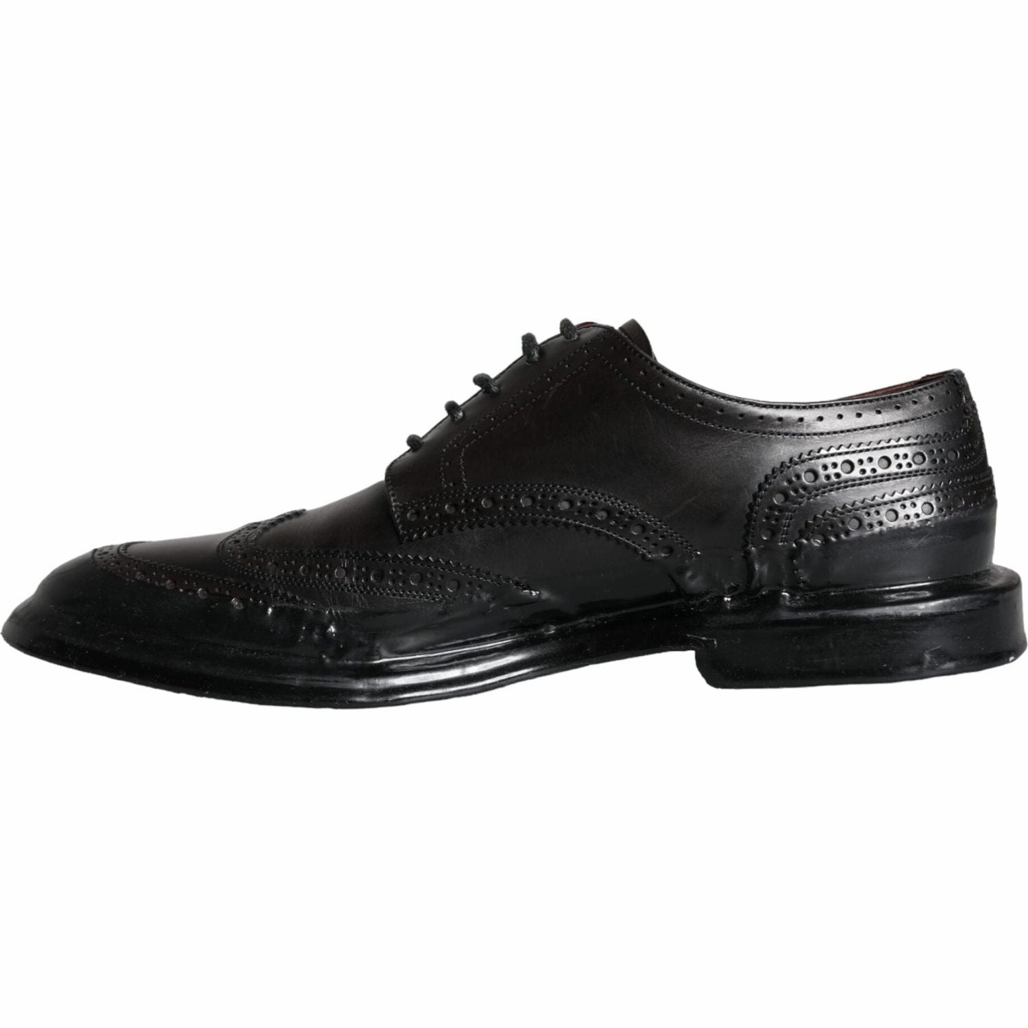Dolce & Gabbana Black Leather Oxford Wingtip Formal Men Shoes Shoes To Wear With Flat Pedals