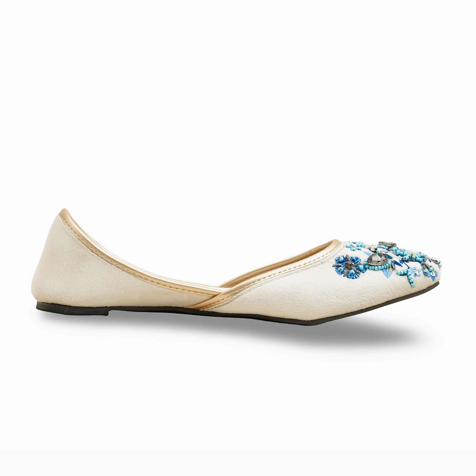 Flat Covered Shoes White Fancy Khusa EC8585