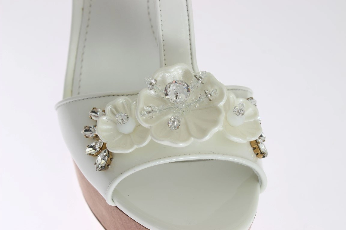 White Leather Crystal Wedges Sandals Vintage Platform Sandals