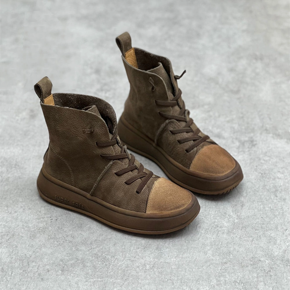 On Shoes Casual Wear Women Retro Casual Platform Leather Ankle Boots