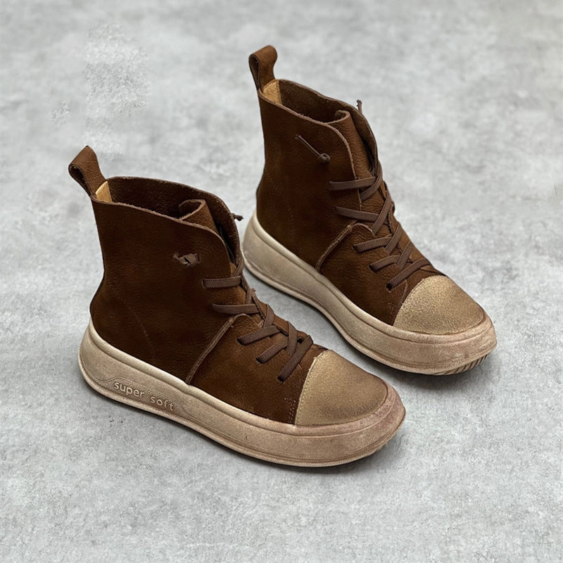 Women Retro Casual Platform Leather Ankle Boots Wrangler Casual Shoes