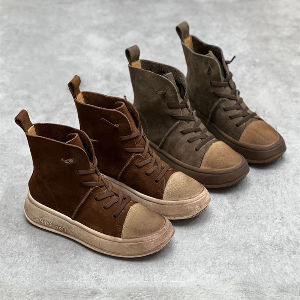 Women Retro Casual Platform Leather Ankle Boots Casual Sale