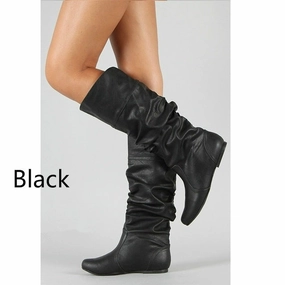 Women Spring Autumn Flat Long Pu Soft Leather Motorcycle Boot Shoes Lady Party Design Wedge Boots Shoes Plus Size 35-43 Best Budget Shoes For Feet