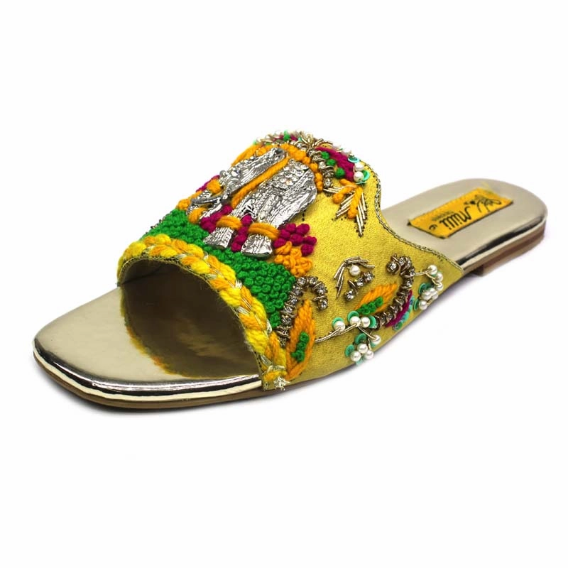 Yellow Fancy Slipper 8053 Arc Horse Leather Platform Casual Shoes Size 8