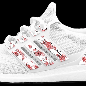 Yin & Yang Cherry Blossom Stripes for Ultra Boost Adidas Neon Running Shoes