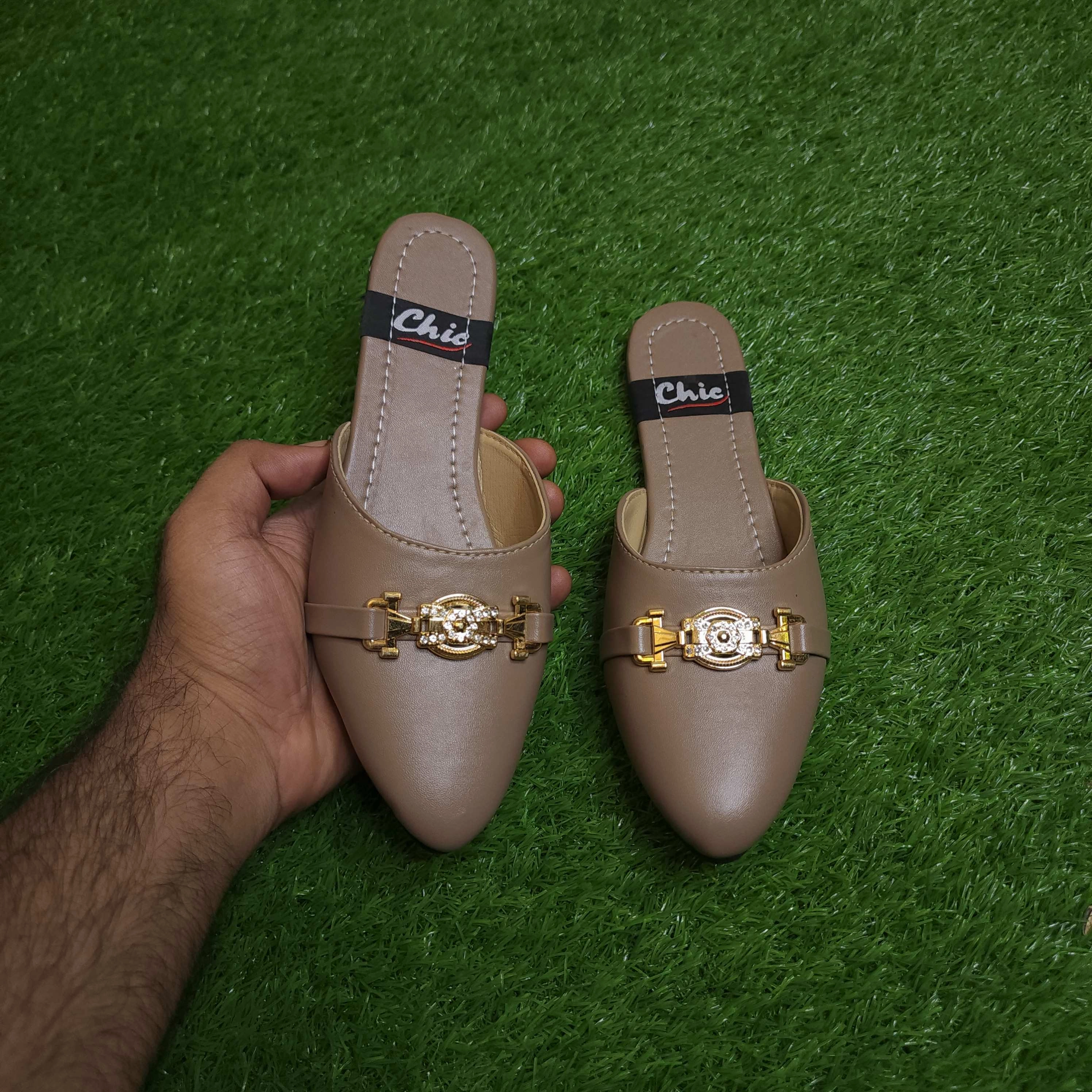 Khaki Buckle Mules in Flat Best Gym Shoes Wide Flat Feet