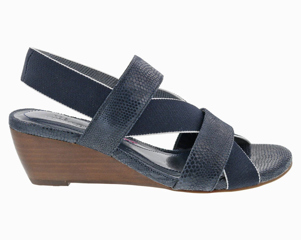 Ros Hommerson Wynona Women's Straps Sandal In Navy Stretch Fabric Closed Toe Flat Sandals