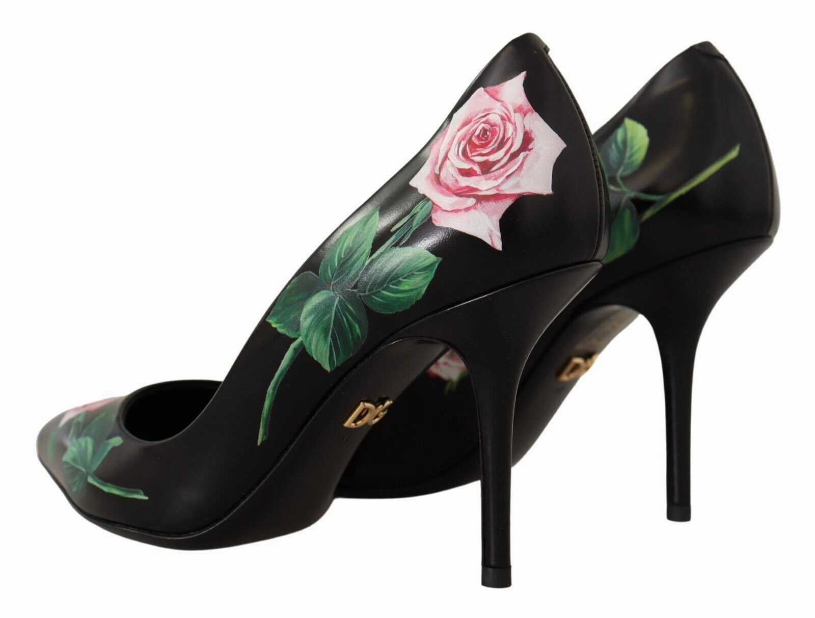Black Leather Roses High Heels Pumps Shoes Sandals Pic