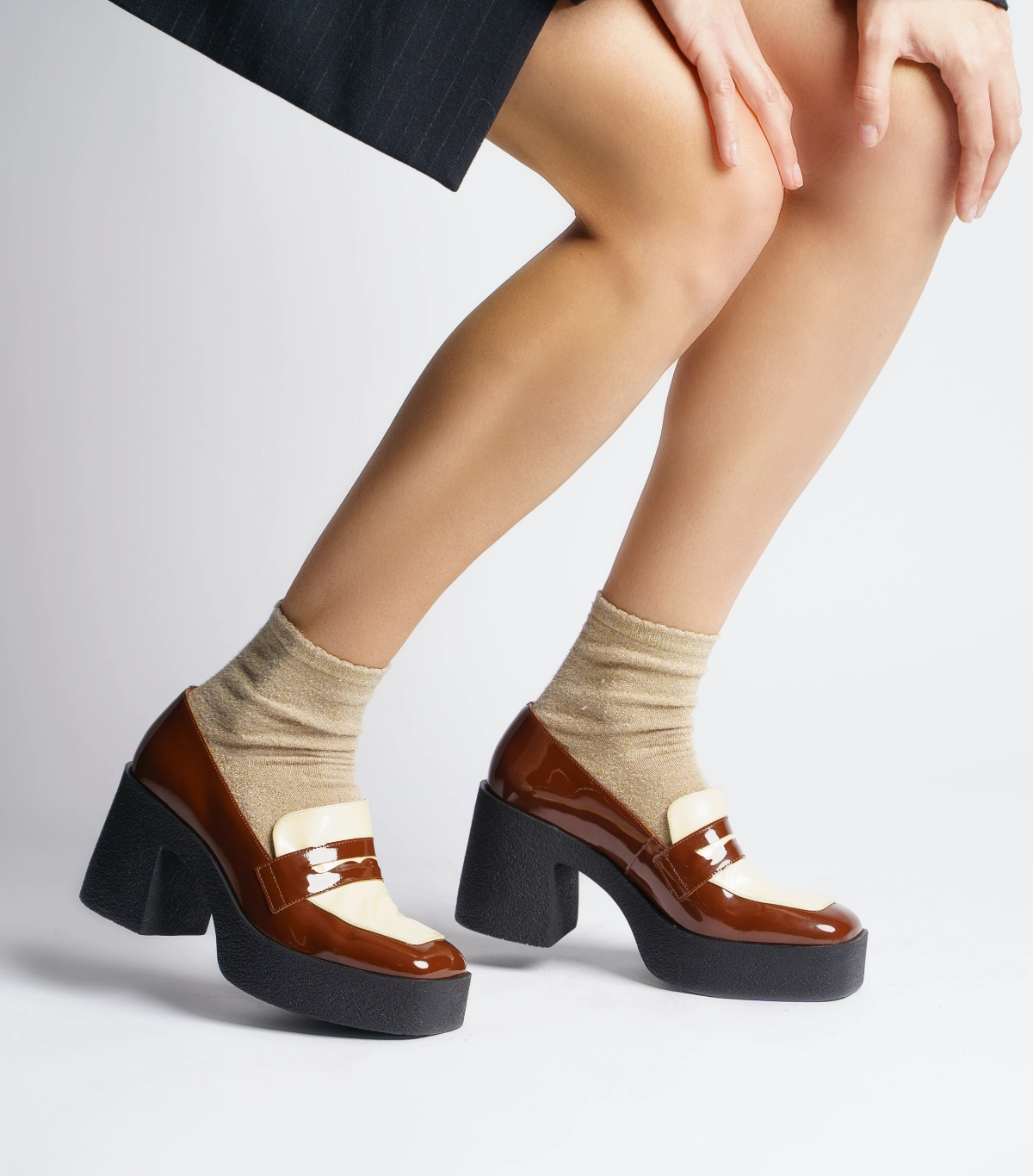 Yoko Caramel Cream Patent Leather Chunky Loafers Pink Gucci Loafers