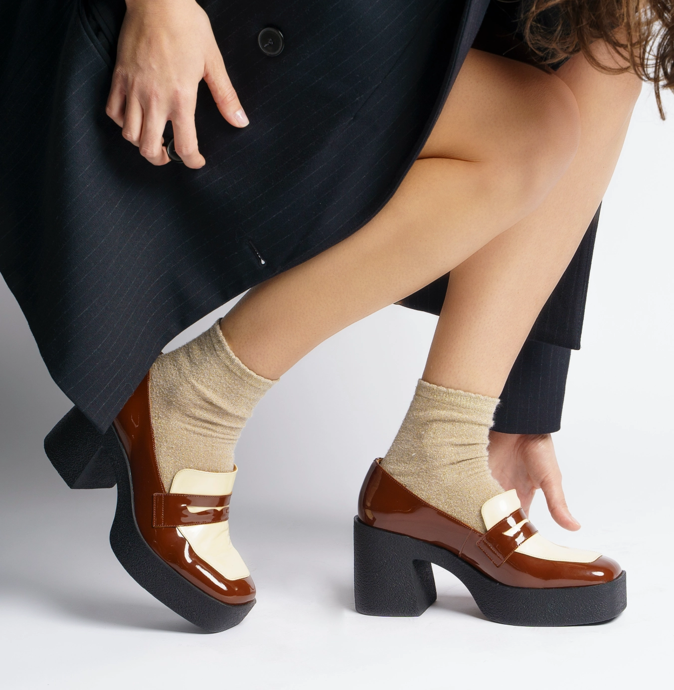 Yoko Caramel Cream Patent Leather Chunky Loafers Stacked Loafers